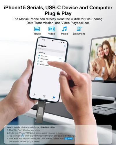 Vista 7 de ySky Unidad flash de estado sólido USB 3.2 de 1 TB de alta velocidad USB C+ USB 3.2 Gen2 de alta velocidad USB 3.2 Gen2 Memoria USB C Photo Stick