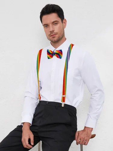 Vista 61 de habibee Color sólido para hombre en forma de Y con clips fuertes tirantes ajustables