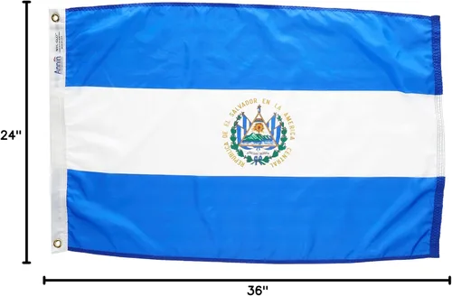 Vista 4 de Annin Flagmakers Bandera de El Salvador fabricada en Estados Unidos según las especificaciones oficiales de diseño de las Naciones Unidas, 2 x 3