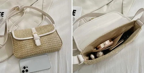 Vista 5 de Bolsos cruzados de verano para mujer, bolso básico de paja para playa, bolso de mano para mujer, bolso de mano para mujer, bolso de hombro