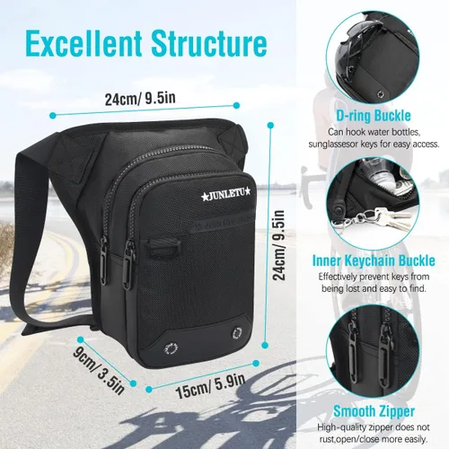 Vista 4 de HUANLANG Bolsa de pierna caída para hombres y mujeres, bolsa de muslo para motocicleta con arnés de pierna extraíble para actividades al aire libre