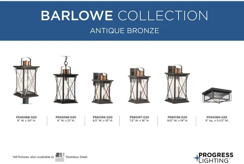 Vista 8 de Progress Lighting Barlowe Collection - Farol de pared pequeña de cristal transparente con semillas para exteriores, 13 x 6.5 x 6.5 pulgadas, bronce