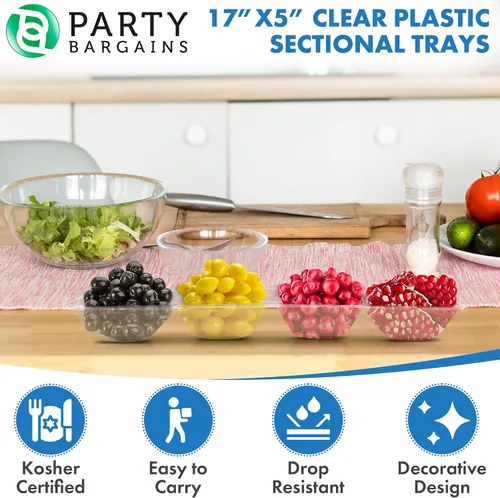 Vista 7 de Bandeja rectangular desechable de plástico para servir Excelente para bodas, bufés, cenas y fiestas 17 x 12 pulgadas 4 unidades Transparente