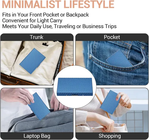 Vista 14 de BONSYL® Soporte para tarjetas de crédito, cartera delgada de metal con bloqueo RFID, con 6 ranuras para tarjetas, para mujeres y hombres.