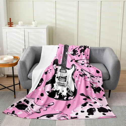 Vista 13 de Castle Fairy Manta de forro polar con botas de vaquero, manta de guitarra musical bohemia para niños y niños, manta de vaquera rústica occidental