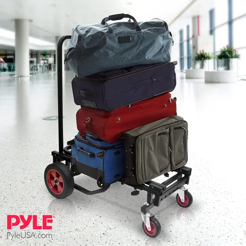 Vista 6 de Pyle - Carretilla compacta plegable ajustable - Carretilla convertible resistente de 8 en 1 Carro de mano/carretilla/caja de plataforma con ruedas