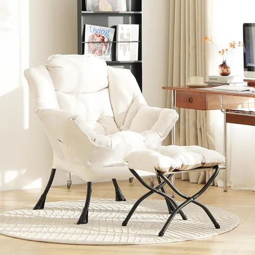 Vista 9 de LITA - Silla perezosa con otomana, sofá tapizado de ocio moderno de acento, silla de lectura contemporánea de salón con reposabrazos y bolsillo