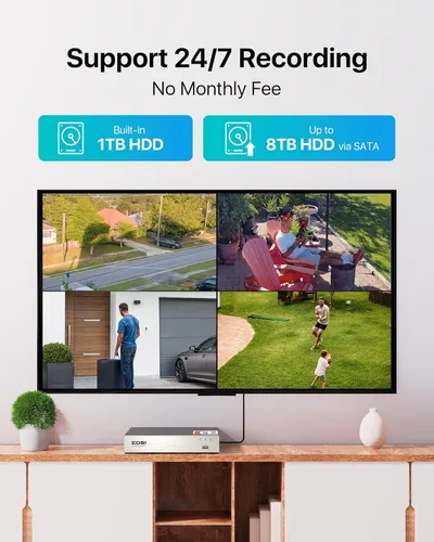 Vista 6 de ZOSI 5MP Lite 8 canales 4 en 1 HD TVI CCTV DVR, AI detección de seres humanos/vehículos, acceso remoto móvil, H.265+ 8CH 1080P grabadora de video