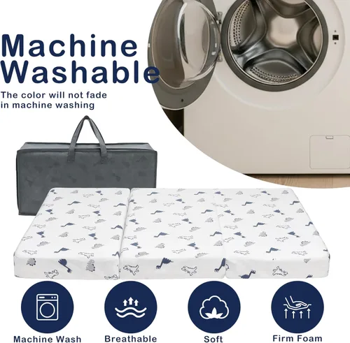 Vista 6 de Colchón triple Pack and Play de 38 x 26 x 3 pulgadas, colchón portátil para cuna para bebé, colchón de espuma viscoelástica suave Pack N Play