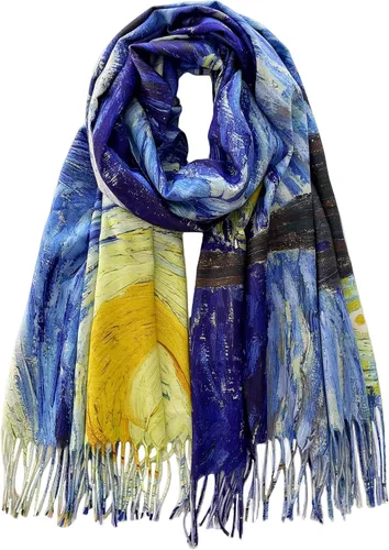 Vista 25 de VENVSBEE Reversible Scarf Soft Large Shawl Wrap Blanket Double Sided Art Print Warm Stoles Klimt Van Gogh Gifts Arte 01