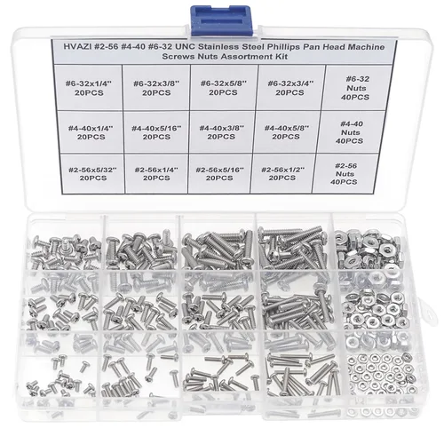 Vista 11 de Juego surtido de tornillos Phillips de cabeza plana de acero inoxidable #2-56 UNC y tuercas 220PCS, 9 Sizes, 5/32" to 1" Length, Imperial