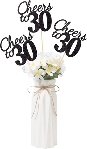 Vista 35 de Gexolenu Cheers to 21, paquete de 10 centros de mesa con purpurina dorada de doble cara para cumpleaños número 21 para mesas, palitos decorativos