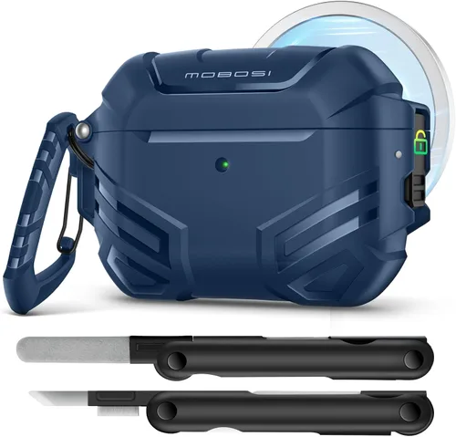 Vista 20 de MOBOSI Funda para AirPods Pro 2 con cerradura, compatible con funda Airpod Pro de 2ª/1ª generación, funda protectora de grado militar con kit
