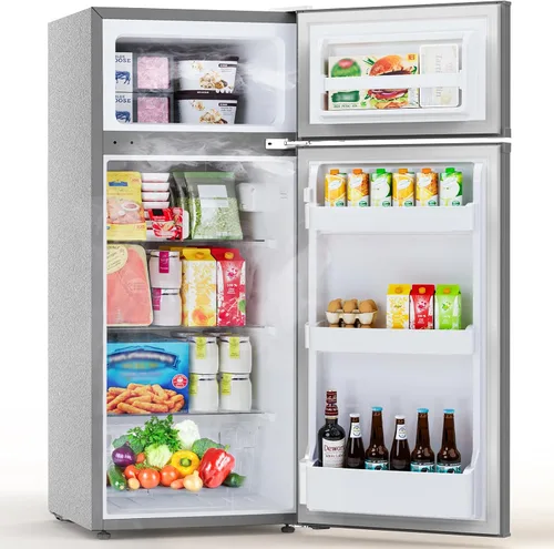 Vista 12 de Mini refrigerador de 4.5 pies cúbicos con congelador, refrigerador compacto de 2 puertas, refrigerador pequeño con termostato ajustable de energía