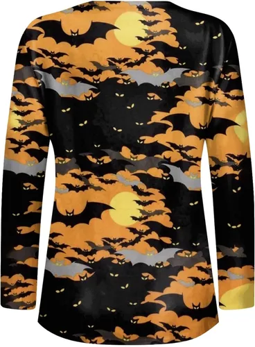 Vista 2 de Sudadera holgada de manga larga con cuello en V y estampado de Halloween para mujer