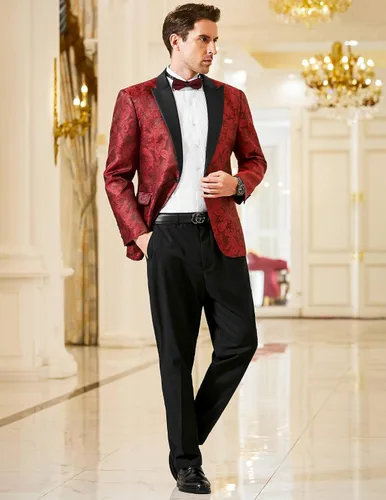 Vista 3 de COOFANDY Chaqueta de esmoquin formal de cachemira floral para hombre, vestido de cena, fiesta, baile de graduación, chaqueta de esmoquin