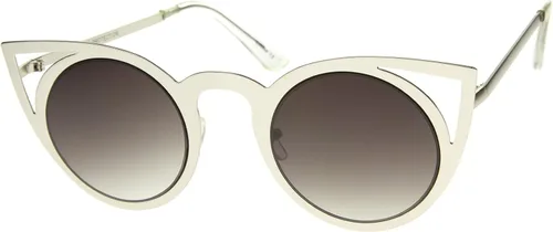 Vista 29 de zeroUV Gafas de sol redondas de metal recortadas con lente de espejo de ojo de gato para mujer
