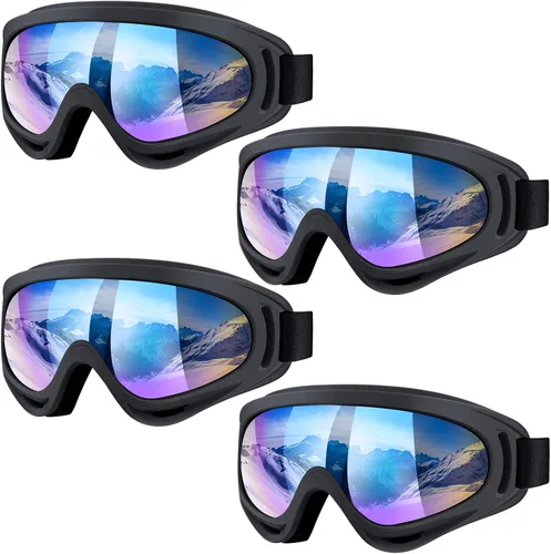 Vista 9 de Paquete de 4 gafas de nieve para esquiar, gafas de nieve para hombres, mujeres, niños, jóvenes, adultos, niños y niñas, gafas de snowboard