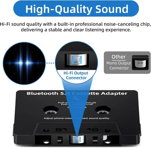 Vista 4 de Mersoco - Receptor de casete Bluetooth para automóvil, reproductor de cinta BT 5.0, adaptador auxiliar de casete con manos libres