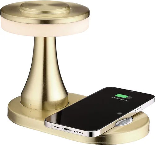 Vista 9 de O'Bright - Lámpara de mesa LED portátil con almohadilla de carga inalámbrica, lámpara de noche regulable y recargable, luz ambiental para plateado