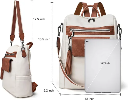 Vista 4 de Mochila de cuero para mujer bolso de hombro convertible de moda para mujer, impermeable, antirrobo con pulsera, M