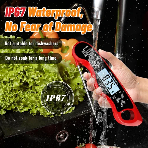 Vista 5 de Termómetro digital de la carne, termómetro impermeable de la comida IP67 Rojo