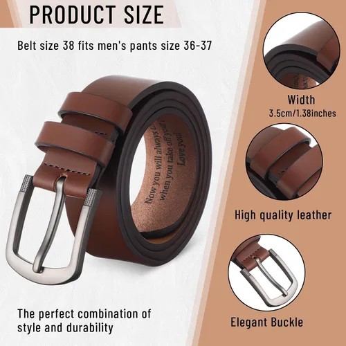 Vista 2 de Cinturón para hombre de regalo para marido, cinturones personalizados para hombres, regalo de cuero grabado para él, cumpleaños, aniversario, boda