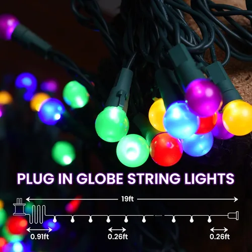 Vista 2 de Cadena de luces de Navidad al aire libre de 19 pies con 70 LED, luces de árbol de Navidad tipo globo con bombillas de cristal perlado, certificadas