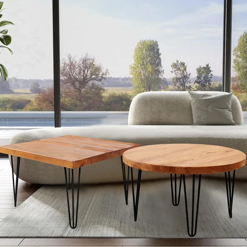 Vista 10 de Mesa de centro cuadrada de madera natural de 27 x 27 x 15 pulgadas de alto, mesas vintage de madera rústica para sala de estar, comedor, sofá