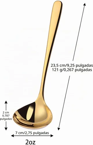Vista 3 de Cucharón dorado de 9.5 pulgadas SUS304 de acero inoxidable para sopa de 2 onzas, cucharón de cocina para salsa de salsa para servir (juego de 2)