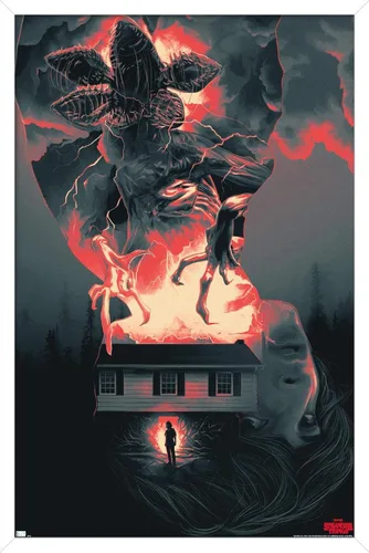 Vista 14 de Trends International Netflix Stranger Things - Póster de pared de siluetas, 22.4 pulgadas de largo x 14.7 pulgadas, versión enmarcada en madera