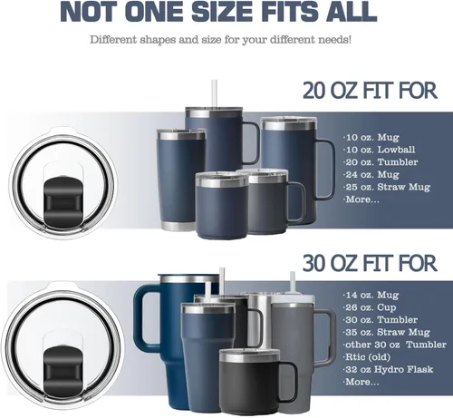 Vista 5 de Tapa de vaso de 20 onzas de repuesto para vaso Yeti de 20 onzas, taza de 10/24 onzas y popote de 25 onzas, tapas de taza a prueba de derrames