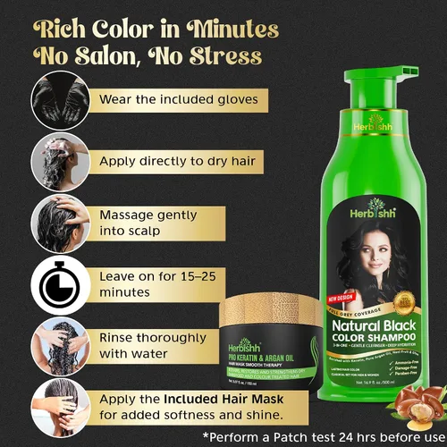 Vista 5 de Paquete combinado – 2 unidades de champú de color de cabello Herbishh + 1 máscara de cabello intenso de argán – Tinte para cabello gris de larga