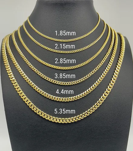 Vista 3 de JEWELHEART Cadena de eslabones cubanos Miami de oro de 14 quilates para hombre, 0.073 in, 0.085 in, 0.112 in, 0.152 in, 0.173 in, 0.211 in, cadena