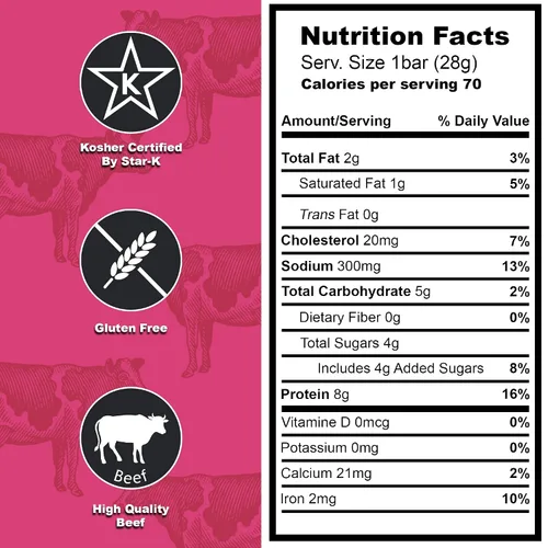 Vista 2 de Aufschnitt Barras de res de arándano con frutas reales y semillas de chía Certificado Glatt Kosher Sin gluten, sin nitritos, 6