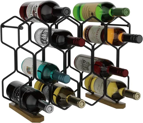 Vista 10 de Buruis Estante de vino para encimera, soporte para vino de 14 botellas con Dorado