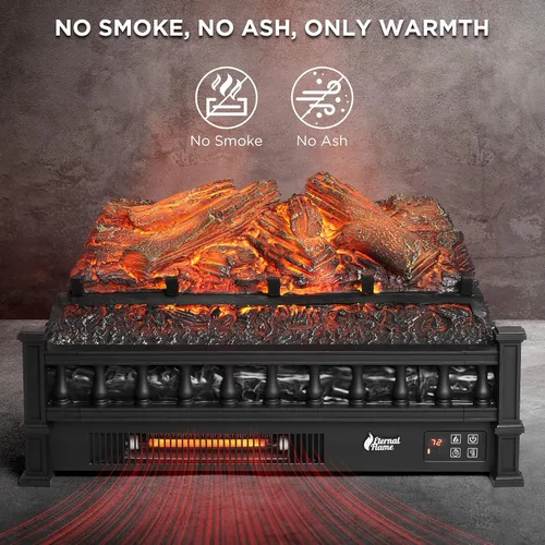 Vista 3 de TURBRO Eternal Flame - Troncos eléctricos infrarrojos para chimenea, 23 pulgadas de cuarzo infrarrojo, calentador de leña con control remoto, cama