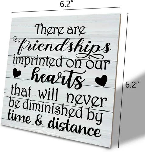 Vista 2 de Letrero de madera con texto en inglés "There are friendships impreso on Our Hearts...", placa de madera, letrero artístico de mesa, letrero de citas