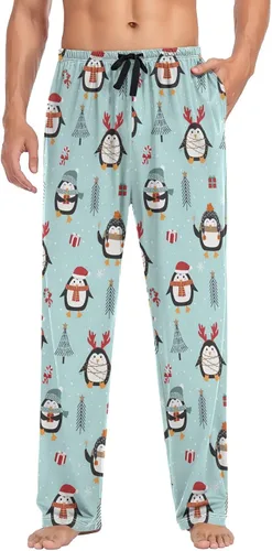 Vista 4 de Bonito muñeco de nieve feliz Navidad, pantalones de pijama para hombre, pantalones de descanso súper suaves para hombre, pantalones de pijama