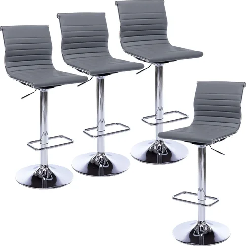 Vista 15 de LZAREAL Juego de 2 taburetes de bar de metal con altura ajustable, diseño moderno de piel sintética blanca sin brazos con base cromada para isla