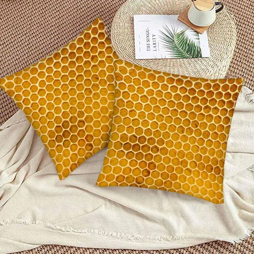 Vista 3 de Juego de 2 fundas de almohada de panal de abeja de 18 x 18 pulgadas, color amarillo miel, abstracto, fundas de almohada cuadradas de terciopelo