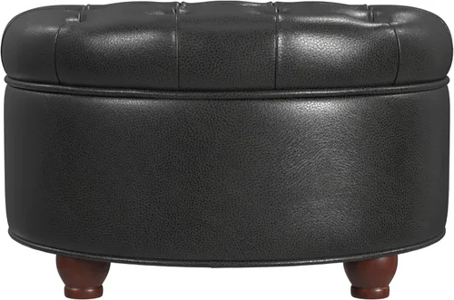 Vista 17 de HomePop - Otomana redonda para almacenamiento, capitoneada con botones grandes