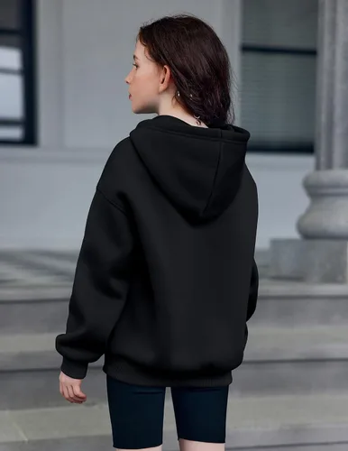Vista 3 de Arshiner Sudaderas con Capucha de Gran Tamaño para Niñas Sudaderas Pullover de Forro Polar Conjuntos Casuales de Moda para Niños Ropa de Otoño Negro