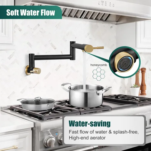 Vista 7 de Heyalan Pot Filler - Llenador de ollas de 19 pulgadas para montaje en pared, plegable, extensible, grifo de cocina/restaurante de acero inoxidable