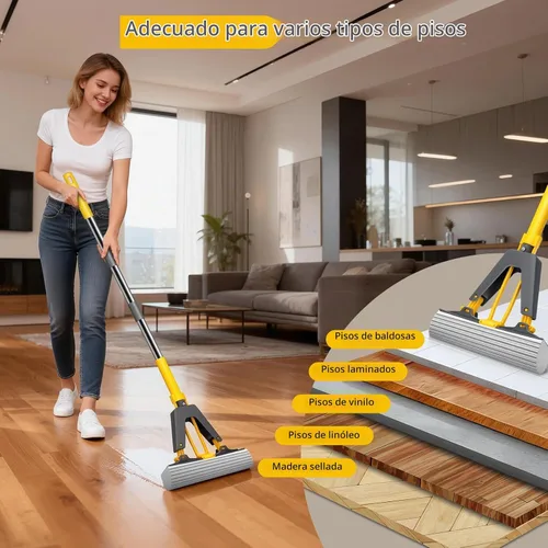 Vista 7 de Trapeador de esponja, mopa autoexprimible con 3 repuestos de mopa