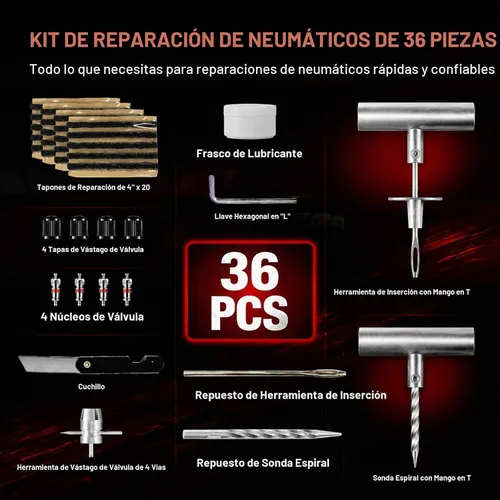 Vista 2 de CKAuto Kit universal de reparación de neumáticos, kit de herramientas de emergencia de coche resistente para reparación de pinchazos de neumáticos