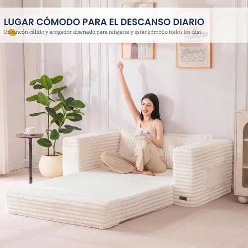Vista 5 de MAXYOYO Sofá cama convertible, sofá cama plegable 2 en 1 para espacios pequeños, sofá biplaza extraíble con almohada trasera grande, sofá de tela