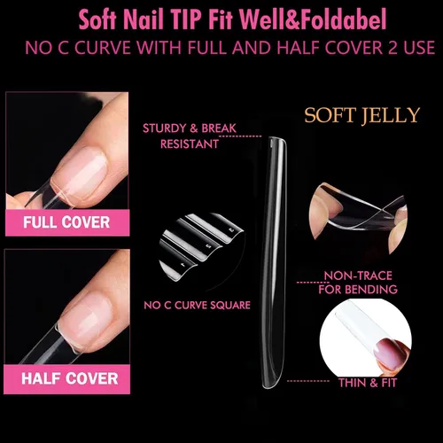Vista 9 de UNA GELLA Kit de extensión de uñas de gel con puntas de uñas de gel suave, puntas de uñas de almendra, 504 piezas con pegamento de uñas de gel