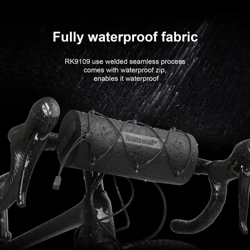 Vista 5 de Rhinowalk Bolsa de manillar impermeable para bicicleta, bolsa frontal de bicicleta, bolsa de almacenamiento enrollable Fram para bicicletas