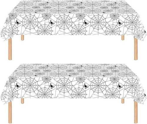 Vista 6 de Halloween Tablecloth - 2pcs 86x54in Disposable Paper Table Covers Spill-Proof Table Decorations, Cute Orange Pumpkin Rectangle Tablecloth for